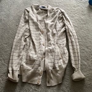 Nautica  in navy, and cream colored striped cardigan, size medium.